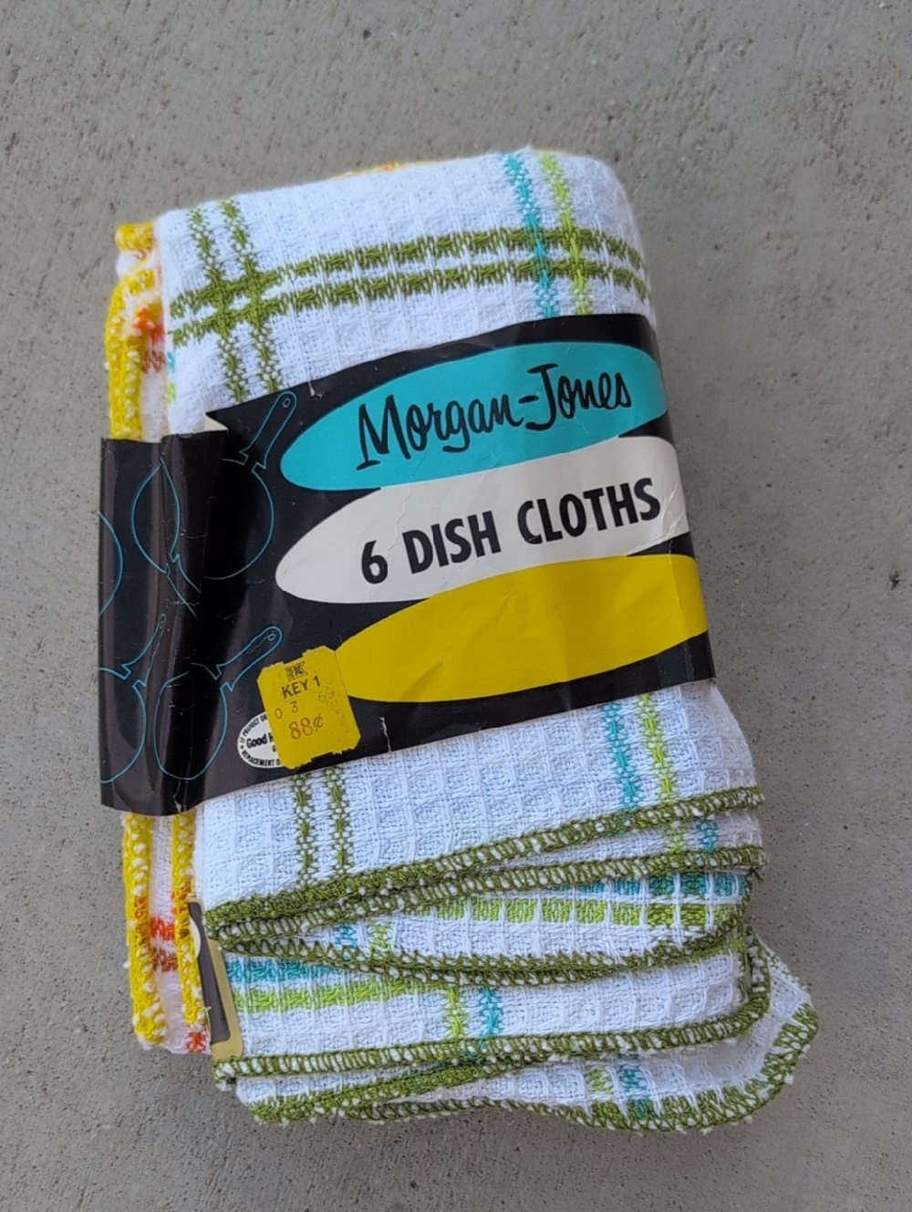 Morgan Jones 6 Pack Retro Dish Cloths Vintage 1960s White Turquoise Plaid